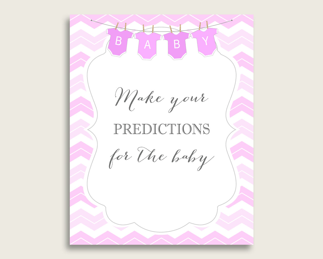 Chevron Baby Shower Prediction Cards & Sign Printable, Pink White Baby Prediction Game Girl, Instant Download, Light Pink Popular Zig cp001