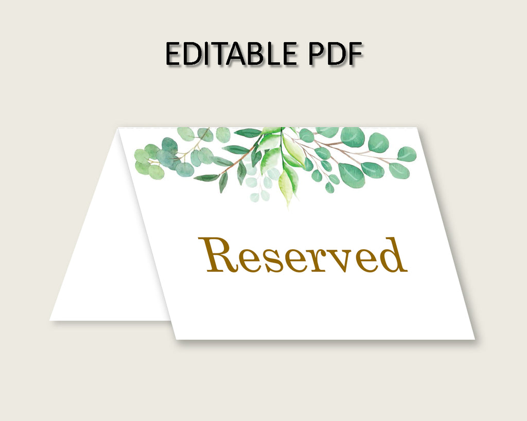 Greenery Folded Food Tent Cards Printable, Green Gold Editable Pdf Buffet Labels, Gender Neutral Baby Shower Food Place Cards, Instant Y8X33