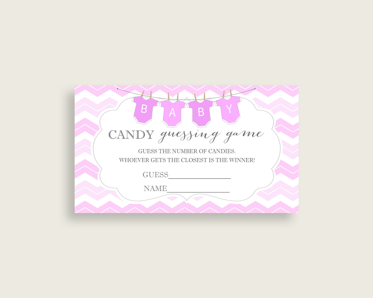 Pink White Candy Guessing Game, Chevron Baby Shower Girl Sign And Cards, Guess How Many Candies, Candy Jar Game, Jelly Beans, Instant cp001