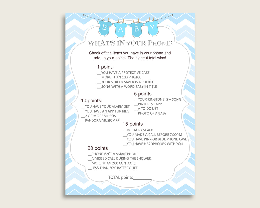 Blue White What's In Your Phone Game, Chevron Baby Shower Boy, What's In Your Cell Phone Printable, Instant Download, Popular cbl01