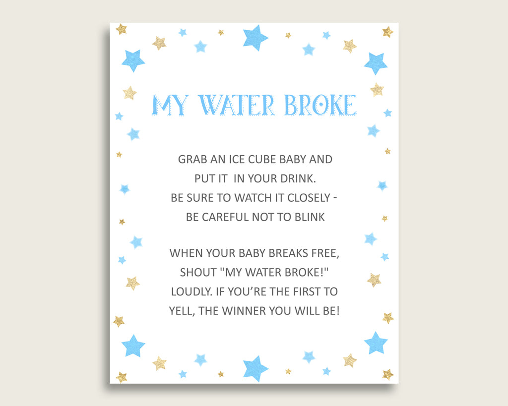 Stars Baby Shower My Water Broke Game Printable, Blue Gold Ice Cube Babies Game, Boy Baby Shower Frozen Babies Game Sign 8x10, Instant bsr01