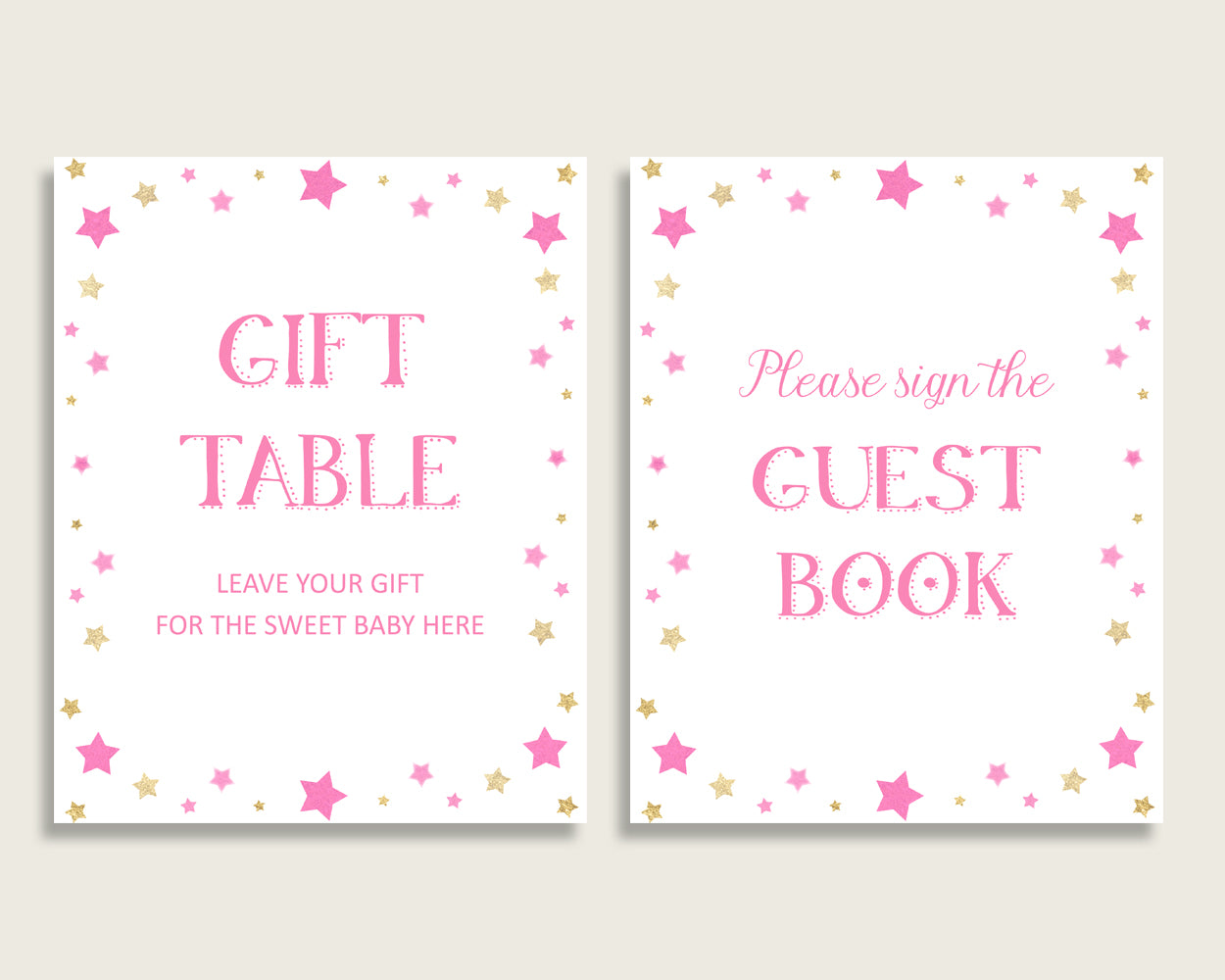 Twinkle Star Baby Shower Girl Table Signs Printable, Pink Gold Party Table Decor, Favors, Food, Drink, Treat, Guest Book, Instant bsg01