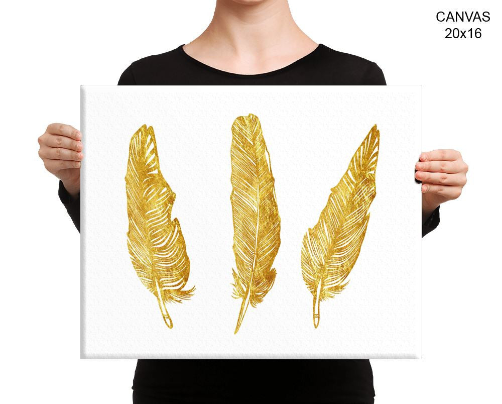 Gold Print, Beautiful Wall Art with Frame and Canvas options available Feathers Decor