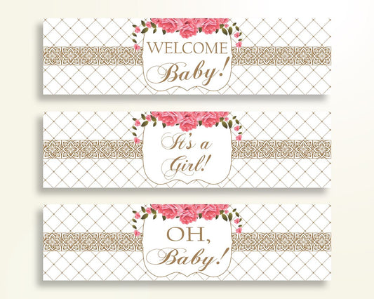 Bottle Labels Baby Shower Bottle Labels Roses Baby Shower Bottle Labels Baby Shower Roses Bottle Labels Pink White party decor U3FPX - Digital Product