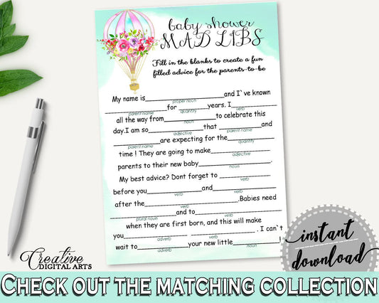 Mad Libs Baby Shower Mad Libs Hot Air Balloon Baby Shower Mad Libs Baby Shower Hot Air Balloon Mad Libs Green Pink CSXIS - Digital Product