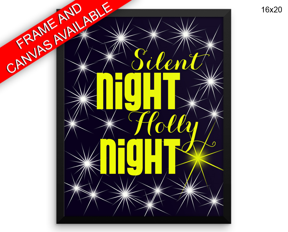 Silent Night Holly Night Print, Beautiful Wall Art with Frame and Canvas options available  Decor
