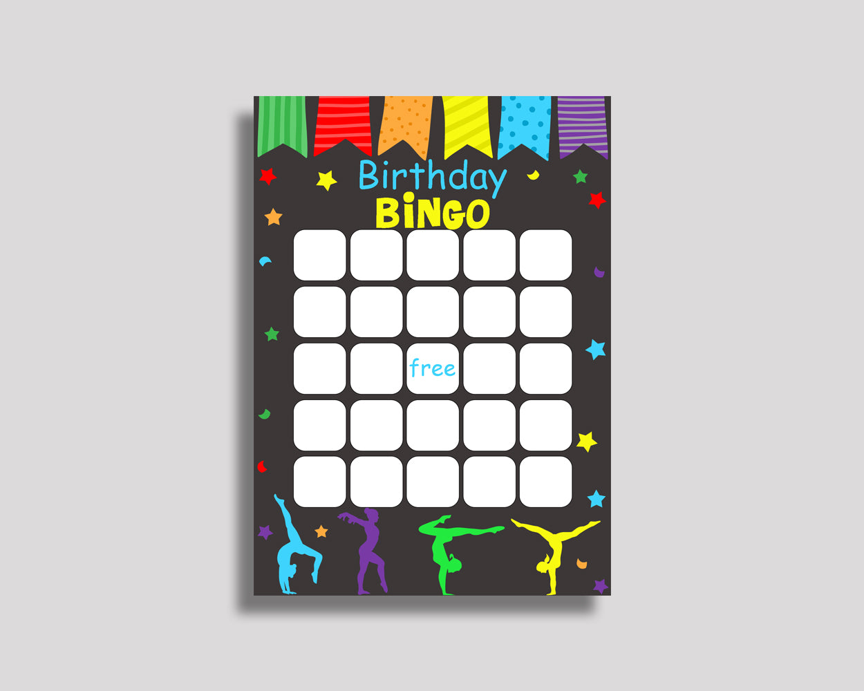 Gymnastics Bingo Cards Gymnastics Bingo Game Gymnastics Birthday Bingo Cards Rainbow Black Bingo 60 Cards Girl QKROL