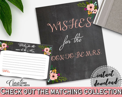 Wishes For The Soon To Be Mrs in Chalkboard Flowers Bridal Shower Black And Pink Theme, best wishes, printable files, party theme - RBZRX - Digital Product