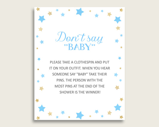 Blue Gold Don't Say Baby Printable Game, Boy Baby Shower Stars Game Sign, Instant Download, 8x10, Most Popular Twinkle Twinkle bsr01