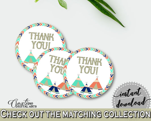 Round Tags Baby Shower Round Tags Tribal Teepee Baby Shower Round Tags Baby Shower Tribal Teepee Round Tags Green Navy - KS6AW - Digital Product