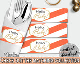 NAPKIN RINGS baby shower gender neutral printable withglitter gold and orange stripes theme, digital file jpg pdf, instant download - bs003