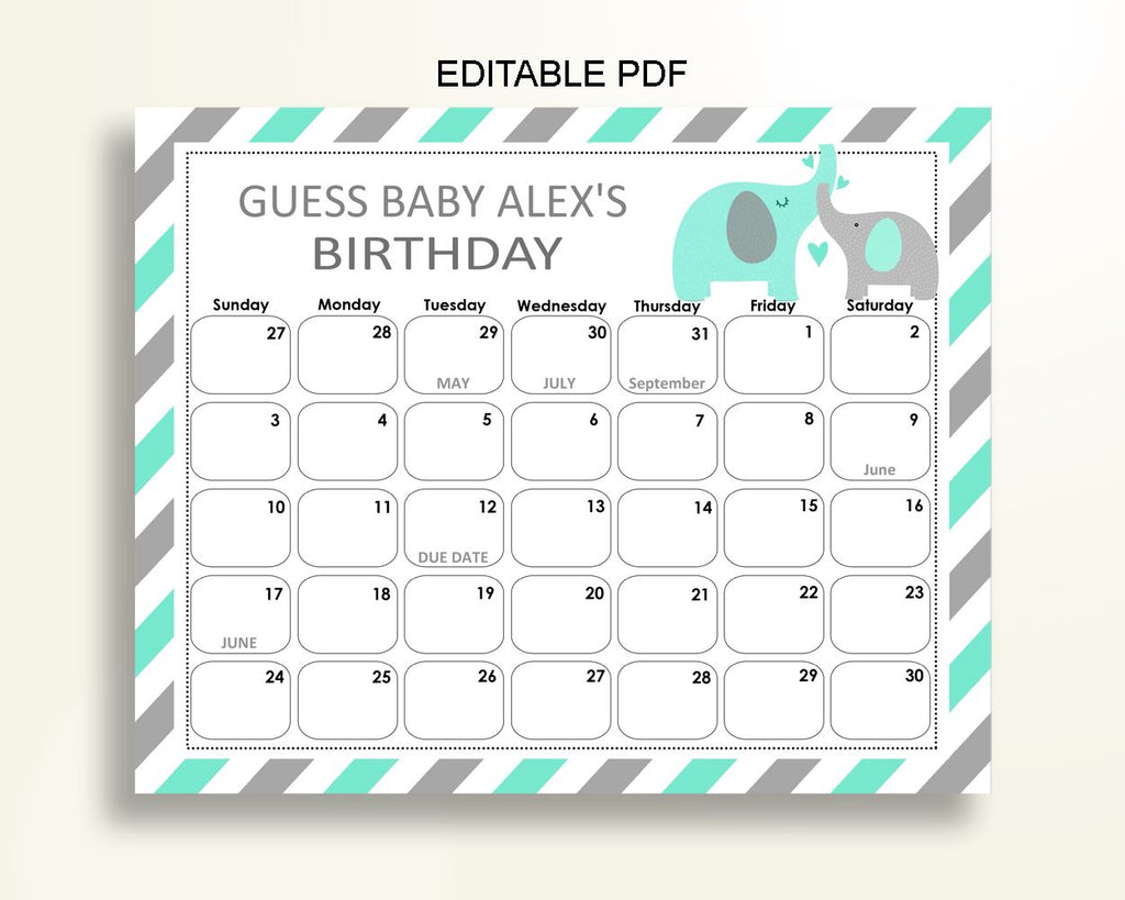 Birthday Predictions Baby Shower Birthday Predictions Turquoise Baby Shower Birthday Predictions Baby Shower Elephant Birthday 5DMNH - Digital Product