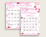 Pink Whale Baby Shower Bingo Cards Printable, Pink White Baby Shower Girl, 60 Prefilled Bingo Game Cards, Sea Animals Baby Whale wbl02