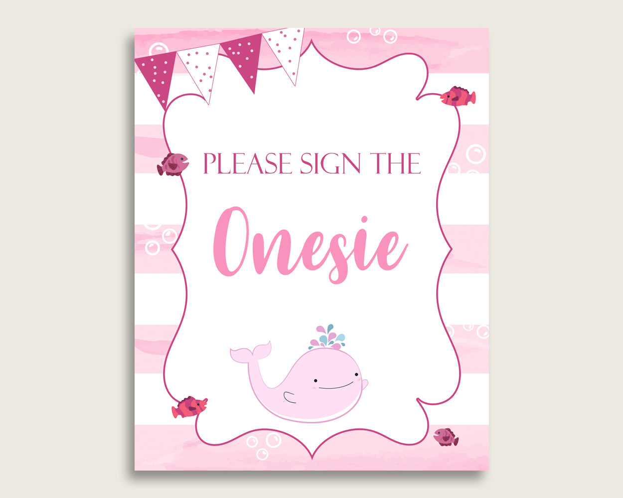 Pink White Please Sign The Onesie Sign and Design A Onesie Sign Printables, Pink Whale Girl Baby Shower Decor, Instant Download wbl02