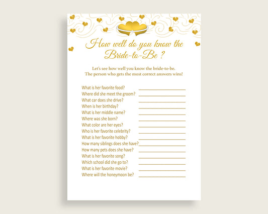 How Well Do You Know The Bride To Be Bridal Shower How Well Do You Know The Bride To Be Gold Hearts Bridal Shower How Well Do You Know 6GQOT