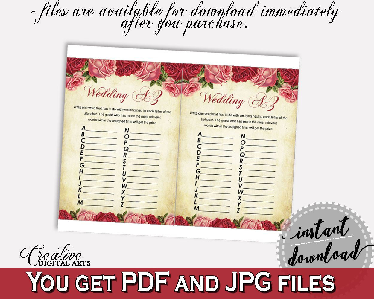 Wedding Game Bridal Shower Wedding Game Vintage Bridal Shower Wedding Game Bridal Shower Vintage Wedding Game Red Pink party décor XBJK2 - Digital Product