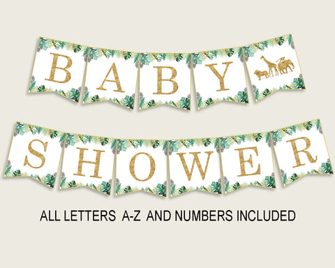 Jungle Baby Shower Banner All Letters, Birthday Party Banner Printable A-Z, Gold Green Banner Decoration Letters Gender Neutral, EJRED