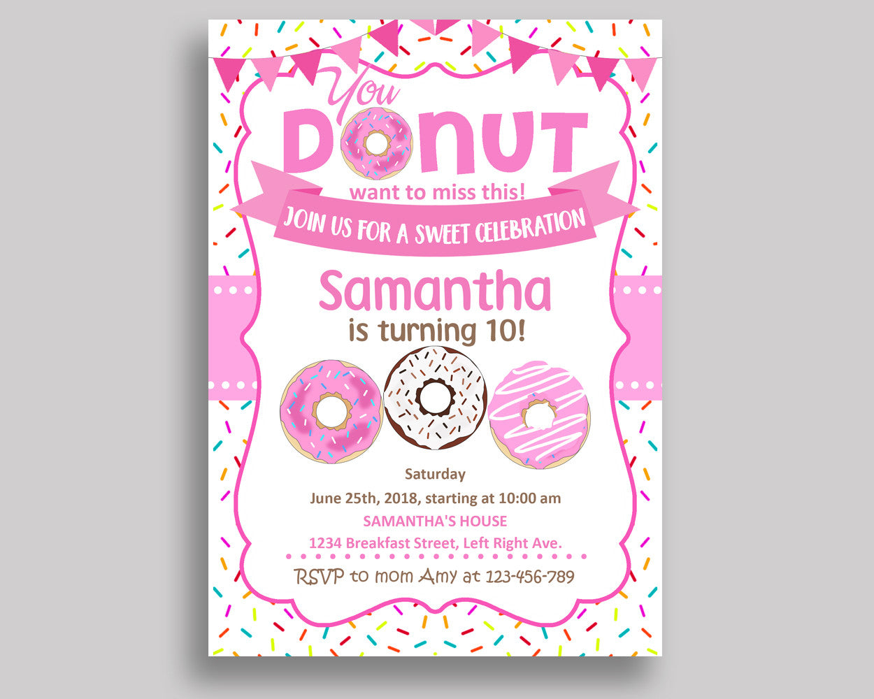 Doughnut Birthday Invitation Doughnut Birthday Party Invitation Doughnut Birthday Party Doughnut Invitation Girl any age, donut 31C0W - Digital Product