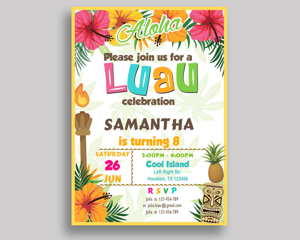 Luau Birthday Invitation Hawaii Birthday Party Invitation Luau Birthda –  Studio 118