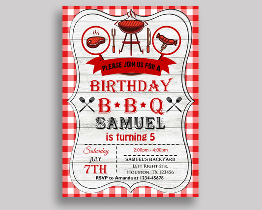 Barbecue Birthday Invitation Barbecue Birthday Party Invitation Barbecue Birthday Party Barbecue Invitation Boy Girl gingham H3YXW - Digital Product