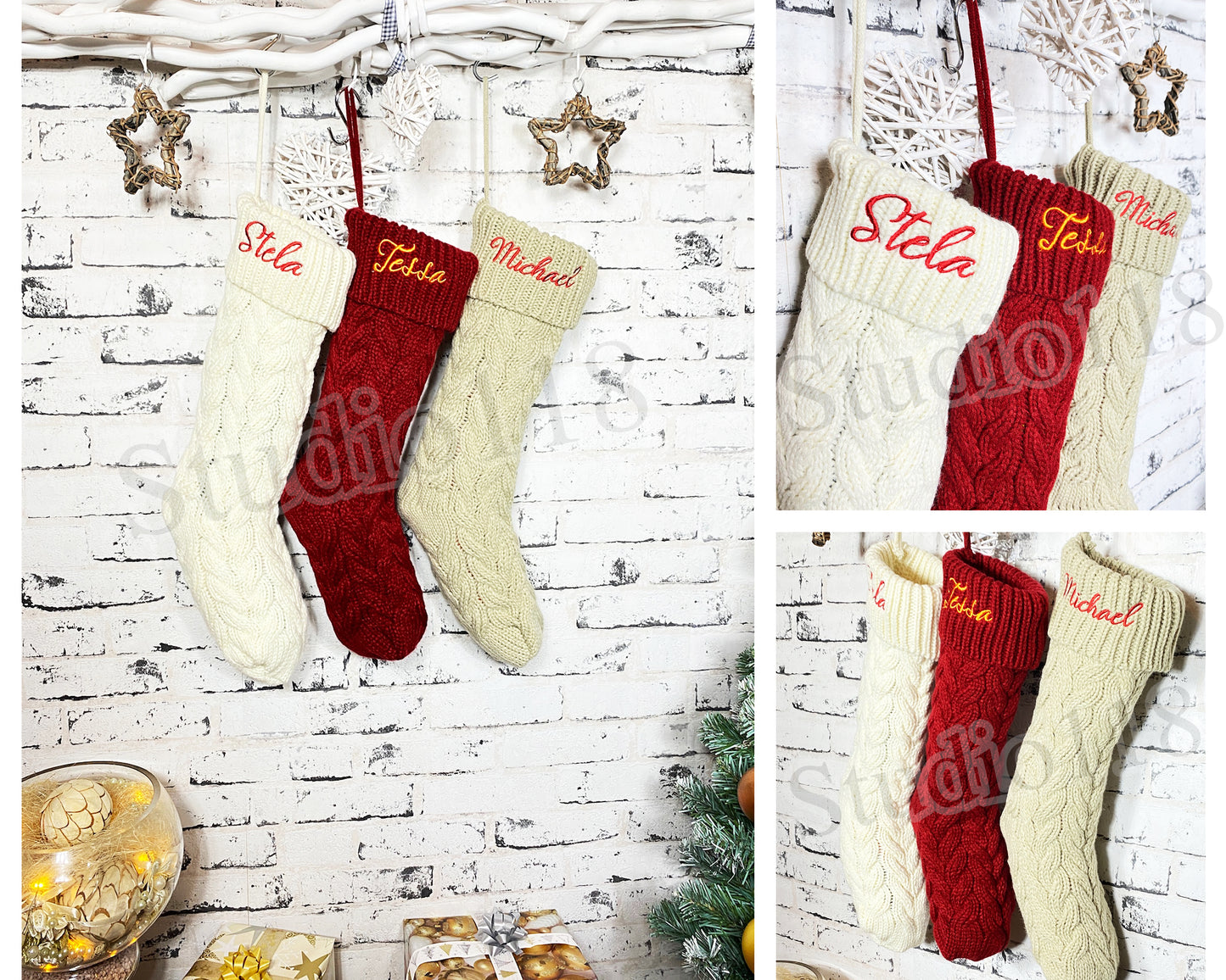 Personalized Christmas Stockings, Cable Knitted Stockings, Embroidered Christmas Stocking, Monogrammed Stockings Custom Christmas Stockings