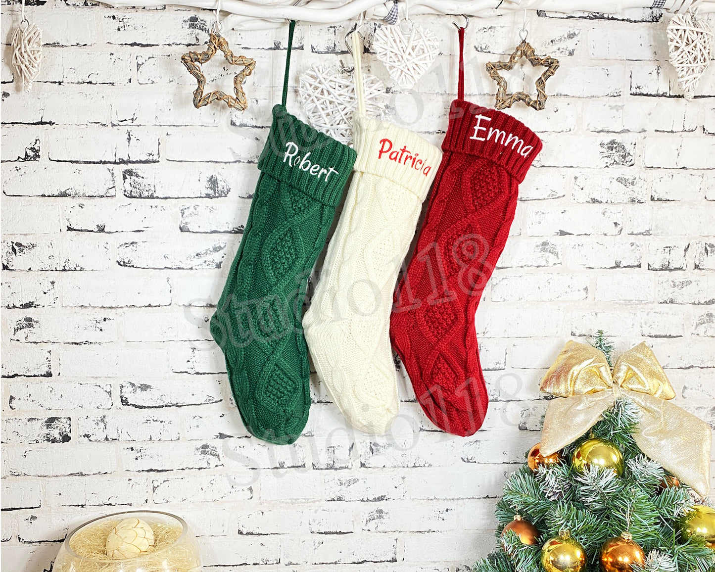 Knitted Holiday Stockings, Personalized Stockings, Embroidered Stocking, Christmas Stockings, Christmas Gift, Custom Stocking, Cable Knitted