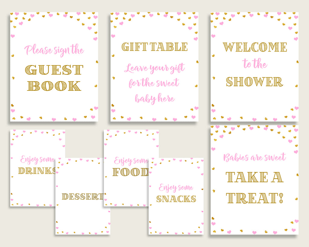 Table Signs Baby Shower Table Signs Hearts Baby Shower Table Signs Baby Shower Hearts Table Signs Pink Gold party plan printables bsh01