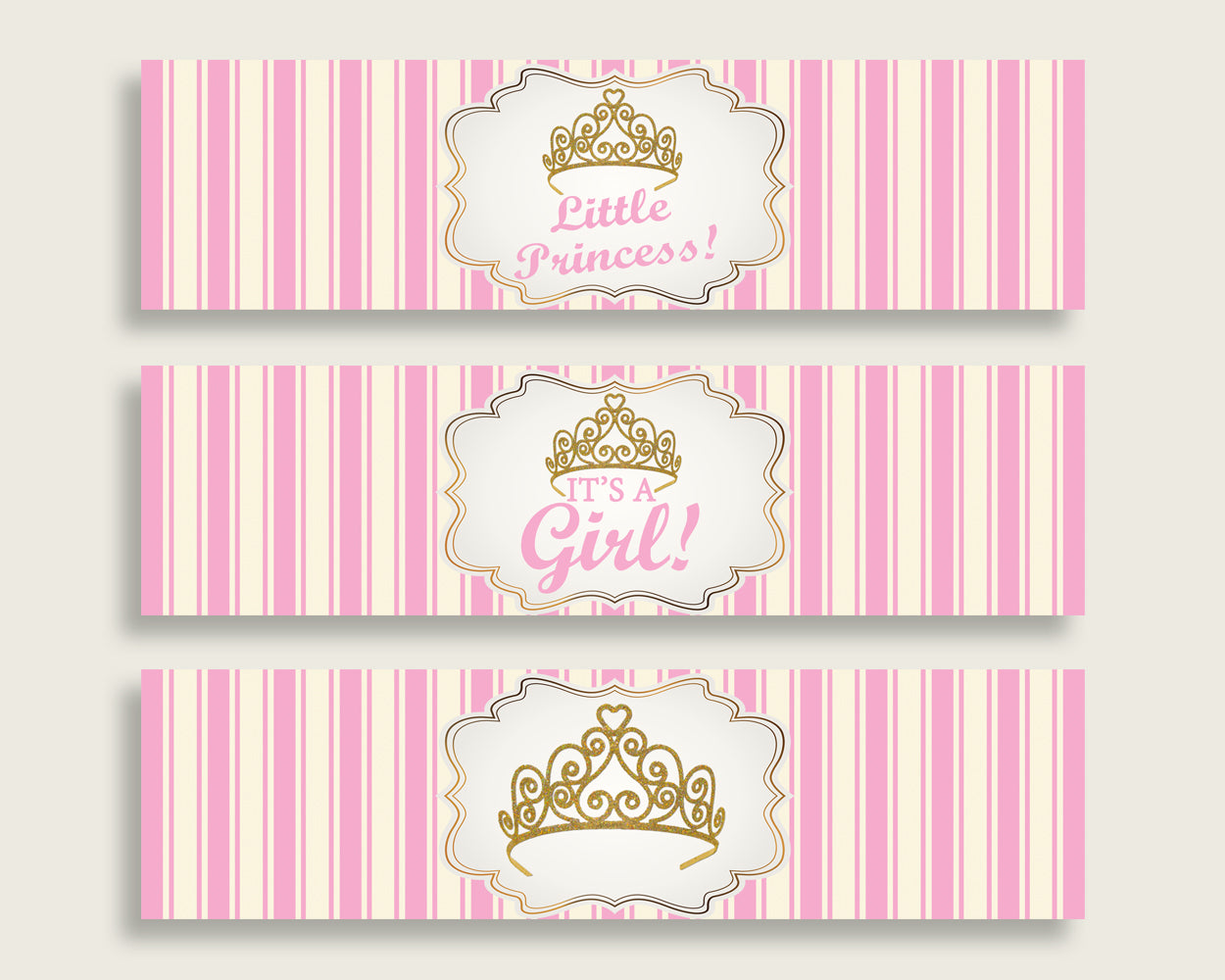 Pink Gold Water Bottle Labels Printable, Royal Princess Water Bottle Wraps, Royal Princess Baby Shower Girl Bottle Wrappers, Instant rp002