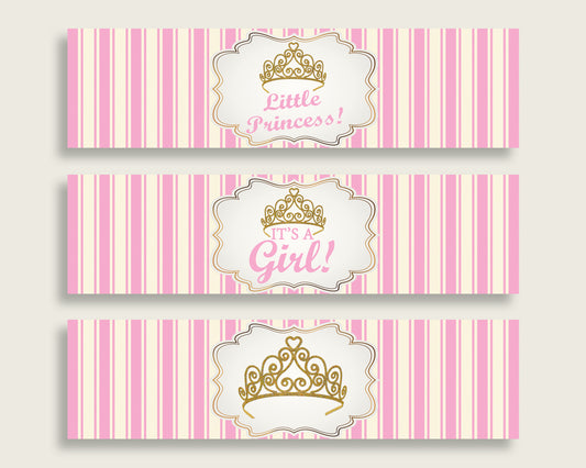 Pink Gold Water Bottle Labels Printable, Royal Princess Water Bottle Wraps, Royal Princess Baby Shower Girl Bottle Wrappers, Instant rp002