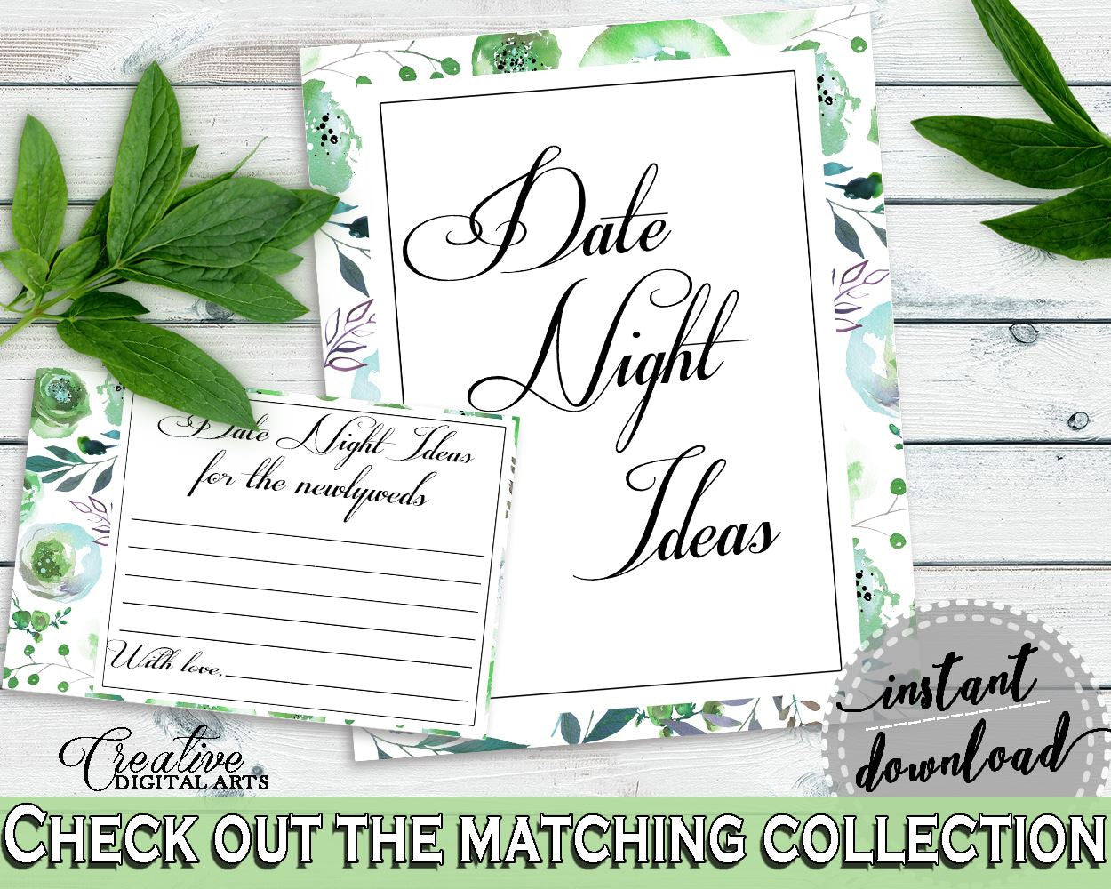 Date Night Ideas Bridal Shower Date Night Ideas Botanic Watercolor Bridal Shower Date Night Ideas Bridal Shower Botanic Watercolor 1LIZN - Digital Product