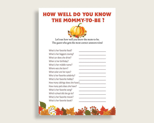 How Well Do You Know Mommy Baby Shower How Well Do You Know Mommy Fall Baby Shower How Well Do You Know Mommy Baby Shower Pumpkin How BPK3D - Digital Product