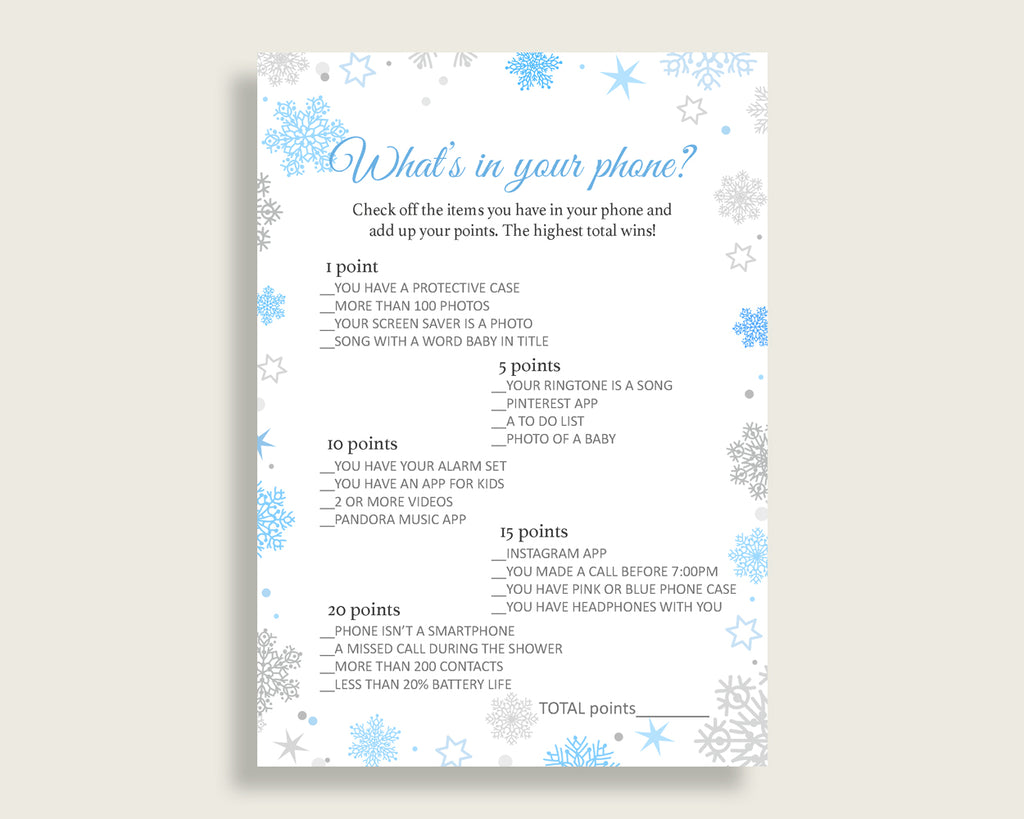 What's In Your Phone Baby Shower What's In Your Phone Snowflake Baby Shower What's In Your Phone Blue Gray Baby Shower Snowflake NL77H