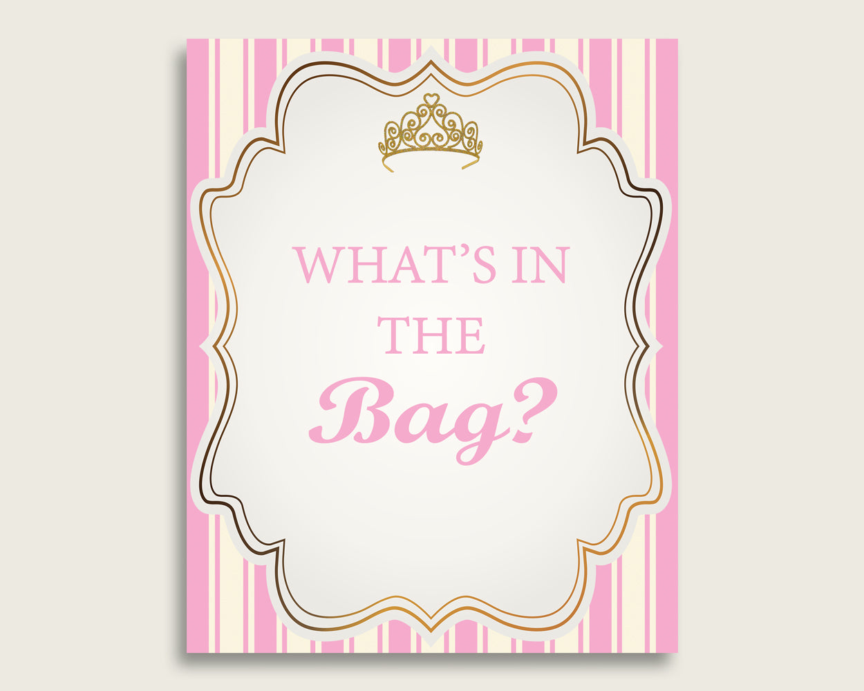 Royal Princess Baby Shower What's In The Bag Game, Pink Gold Girl Bag Game Printable, Instant Download, Glamorous Light Pink Princesa rp002