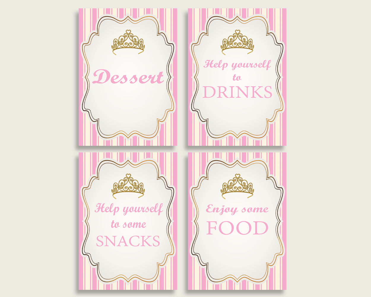 Royal Princess Baby Shower Girl Table Signs Printable, Pink Gold Party Table Decor, Favors, Food, Drink, Treat, Guest Book, Instant rp002