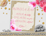 Roses On Wood Bridal Shower Mimosa Bar Sign in Pink And Beige, table decor, bridal shower roses, pdf jpg, printables, prints - B9MAI - Digital Product
