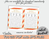 Baby Shower WORD SEARCH game with glitter and orange stripe themed printable, digital files jpg pdf, instant download - bs003