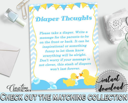 Blue And Mint Baby Shower Ducks Diaper Stash Thinking Of You DIAPER THOUGHTS, Party Plan, Digital Print, Shower Activity - rd002 - Digital Product