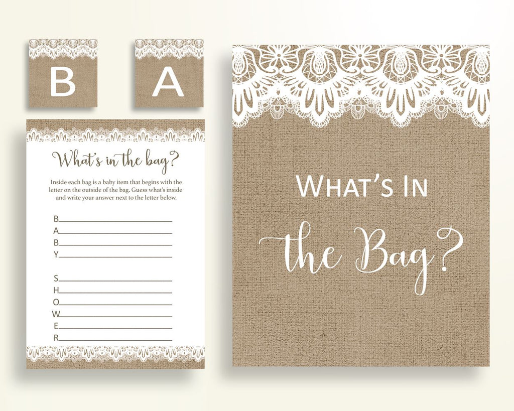 What's In The Bag Baby Shower What's In The Bag Burlap Lace Baby Shower What's In The Bag Baby Shower Burlap Lace What's In The Bag W1A9S - Digital Product