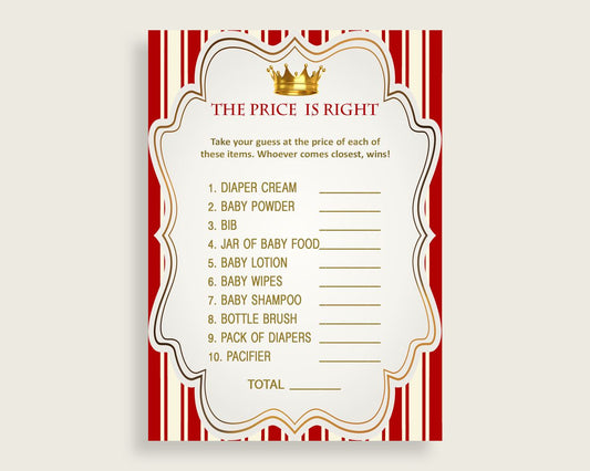 Red Gold The Price Is Right Game, Prince Baby Shower Boy Activity, Guess The Price Game Printable, Instant Download, Crown Cute Theme 92EDX