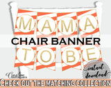 Baby shower CHAIR BANNER decoration printable with orange striped theme, digital files, glitter gold, jpg pdf, instant download - bs003