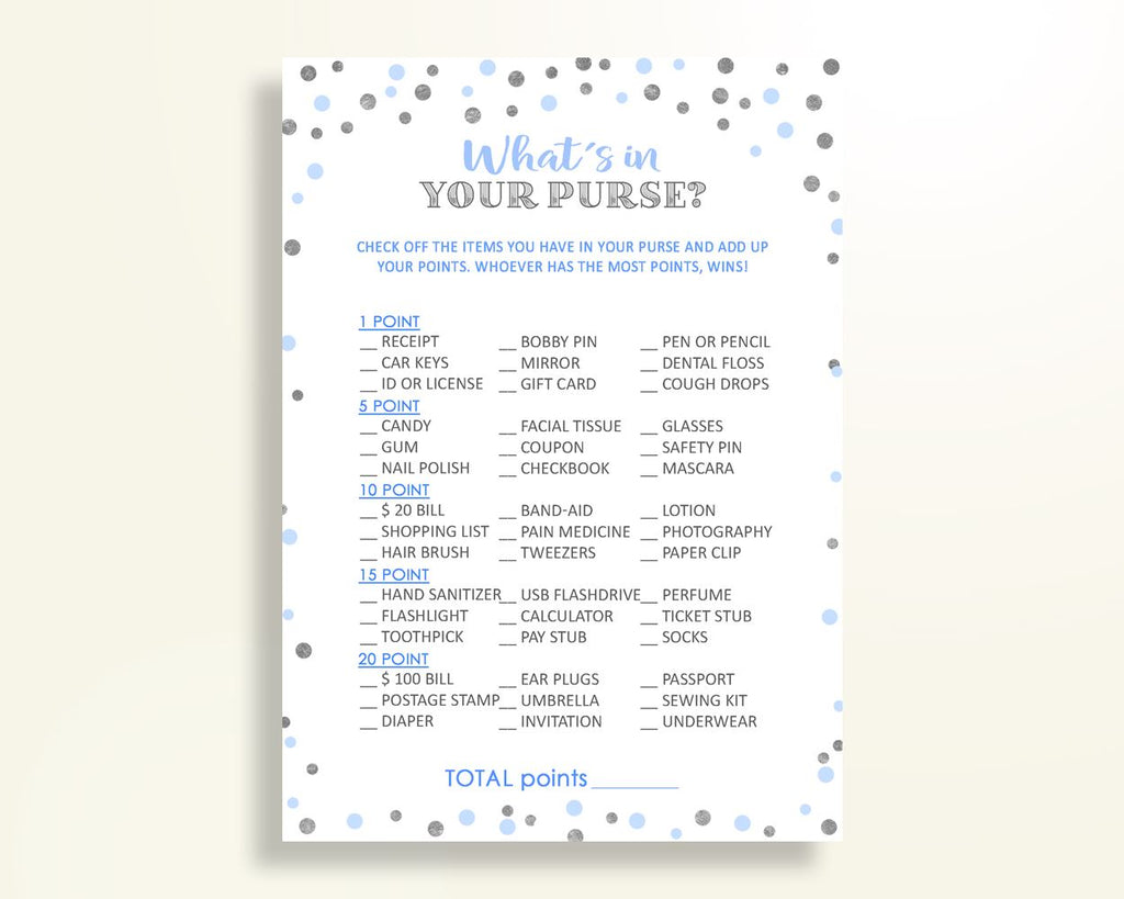 Whats In Your Purse Baby Shower Whats In Your Purse Blue And Silver Baby Shower Whats In Your Purse Blue Silver Baby Shower Blue And OV5UG - Digital Product