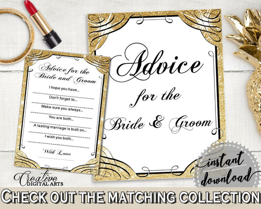 Advice For The Bride And Groom in Glittering Gold Bridal Shower Gold And Yellow Theme, wedding stationary, party stuff, party plan - JTD7P - Digital Product