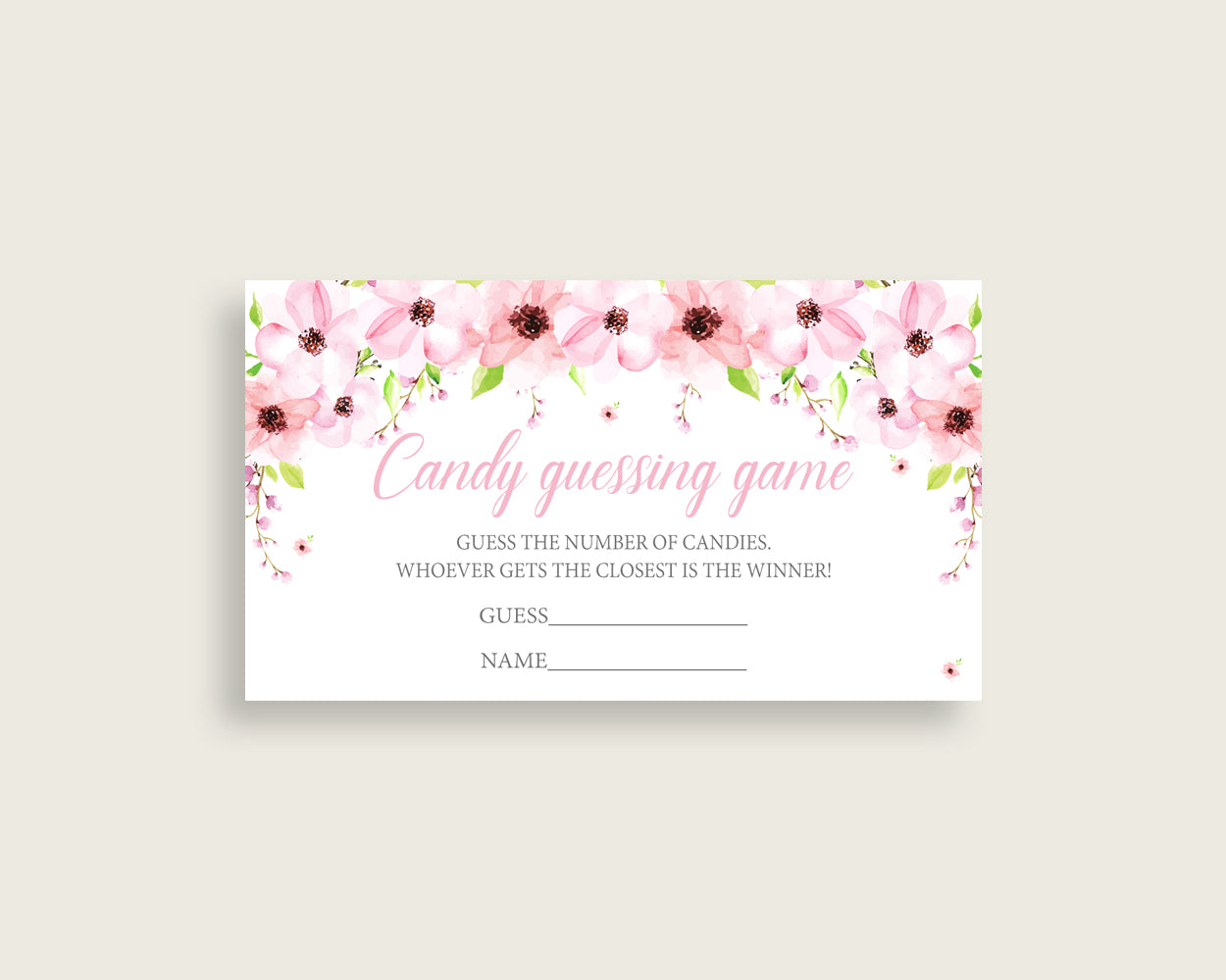 Pink Green Candy Guessing Game, Flower Blush Baby Shower Girl Sign And Cards, Guess How Many Candies, Candy Jar Game, Jelly Beans VH1KL