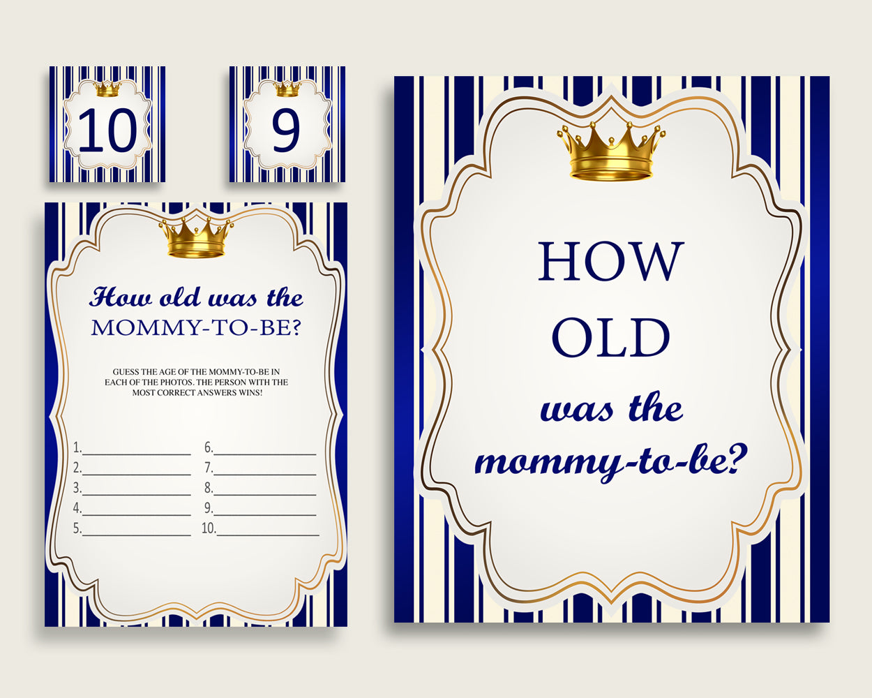 Blue Gold How Old Was The Mommy To Be, Boy Baby Shower Game Printable, Royal Prince Guess Mommy's Age Game, Instant Download, rp001