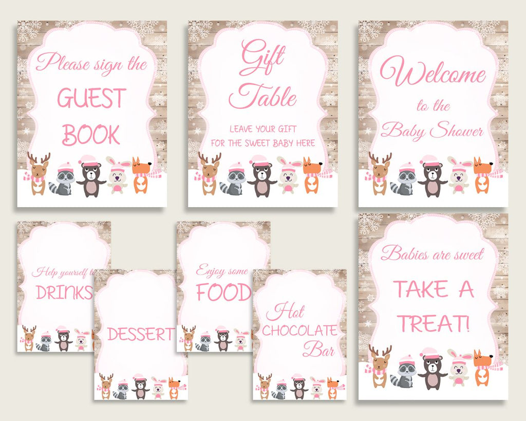 Table Signs Baby Shower Table Signs Forest Girl Baby Shower Table Signs Baby Shower Forest Girl Table Signs Pink White digital print OBJUF - Digital Product
