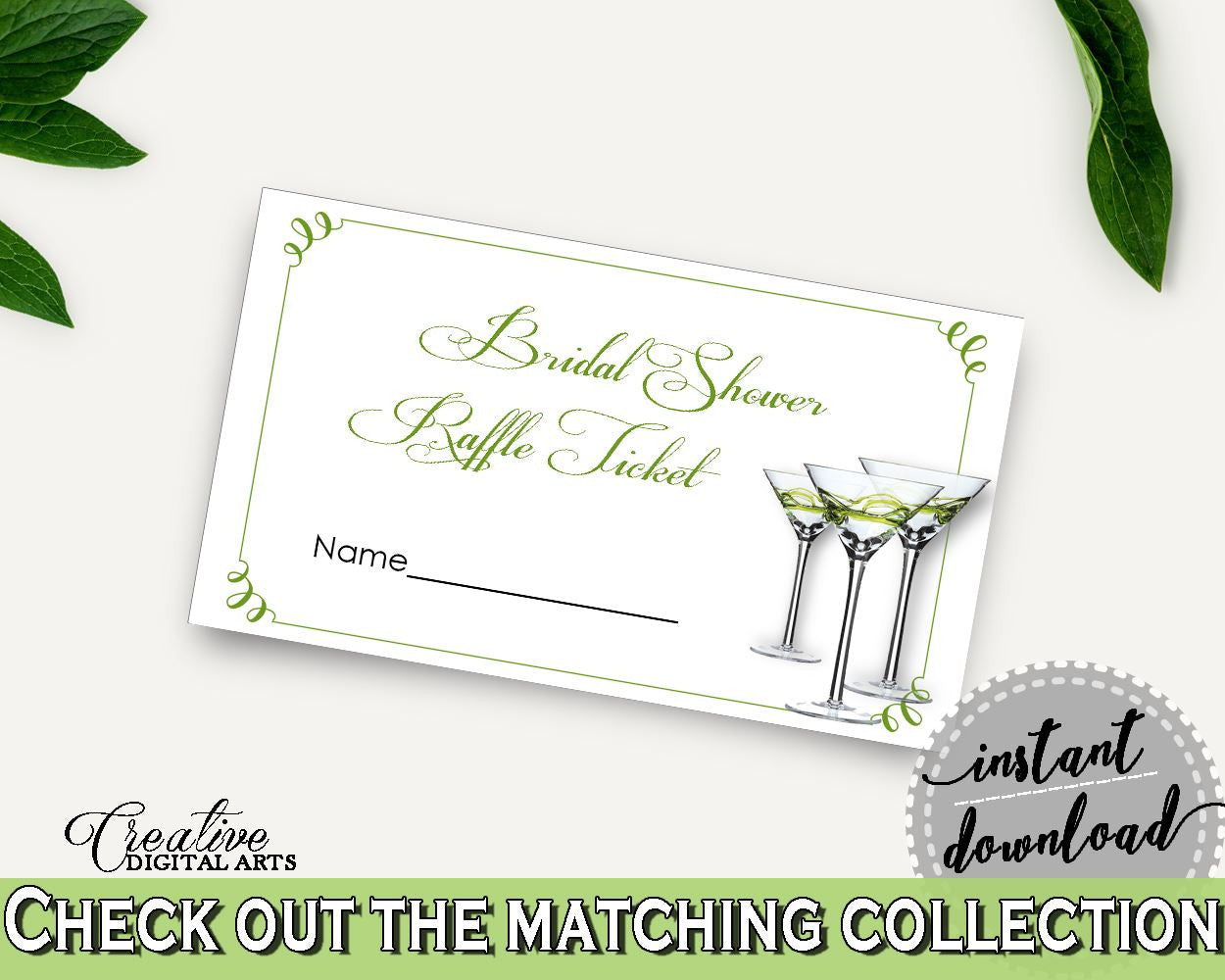 Raffle Ticket Bridal Shower Raffle Ticket Modern Martini Bridal Shower Raffle Ticket Bridal Shower Modern Martini Raffle Ticket Green ARTAN - Digital Product