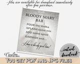 Silver Wedding Dress Bridal Shower Bloody Mary Bar Sign in Silver And White, bridal brunch sign, fancy bridal shower, party theme - C0CS5 - Digital Product