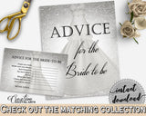 Silver Wedding Dress Bridal Shower Advice For The Bride To Be in Silver And White, recommendation bride, shower celebration - C0CS5 - Digital Product