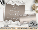 Brown And Silver Traditional Lace Bridal Shower Theme: Guess How Many Kisses Game - guess how many kiss, cheap bridal, party decor - Z2DRE - Digital Product