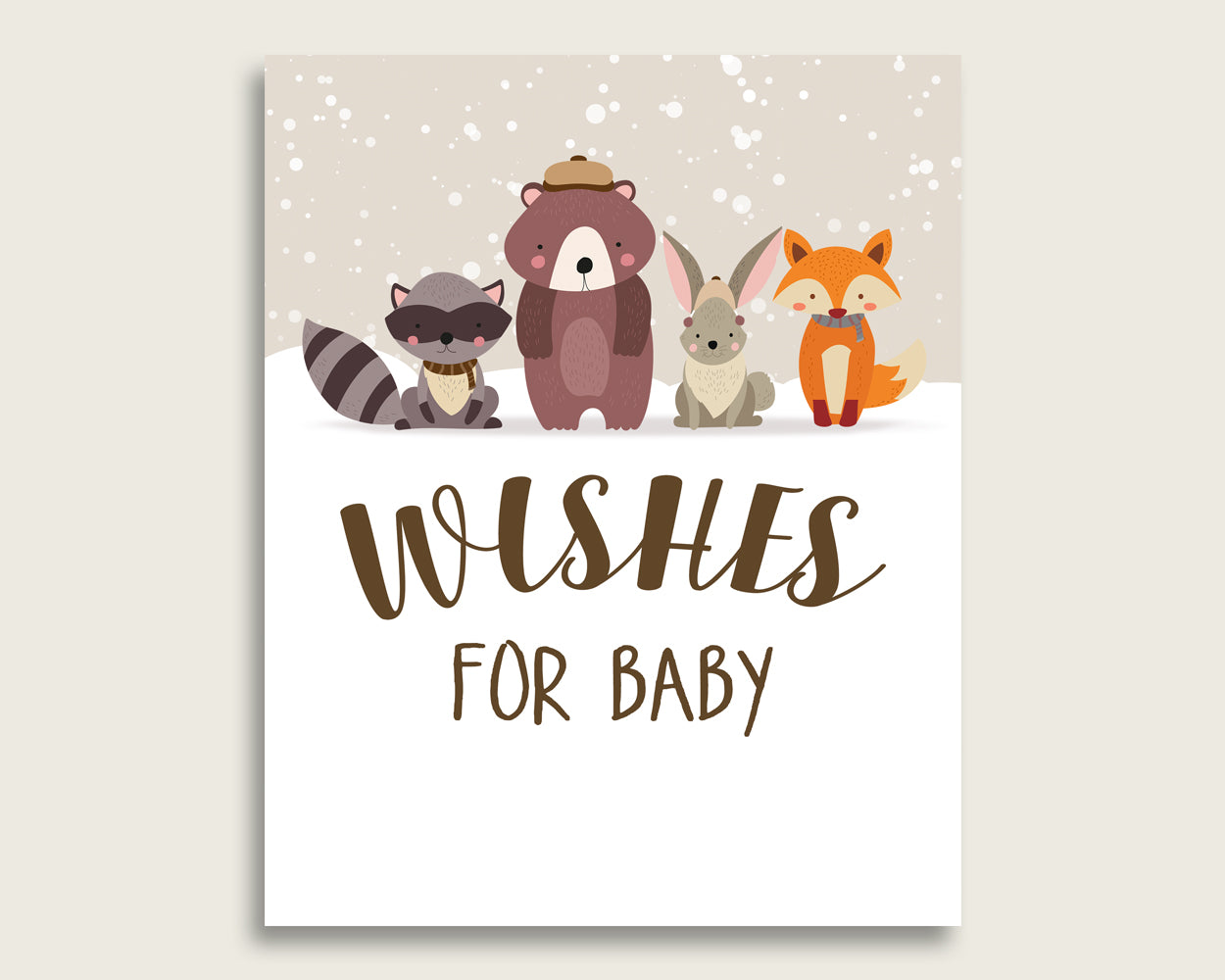 Beige Brown Wishes For Baby Cards & Sign, Winter Woodland Baby Shower Gender Neutral Well Wishes Game Printable, Instant Download, RM4SN